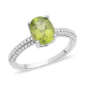 Peridot, White Zircon Ring in Rhodium Over Sterling Silver (Size 10.0) 2.35 ctw - Sticky add to cart bar