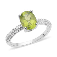 Peridot, White Zircon Ring in Rhodium Over Sterling Silver (Size 10.0) 2.35 ctw