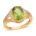Premium Peridot and Natural White Zircon Stunning Halo Ring in Vermeil Yellow Gold Over Sterling Silver 3.25 ctw - Sticky add to cart bar