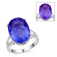 Color Change Fluorite, Natural White Zircon Ring in Rhodium Over Sterling Silver (Size 10.0) 14.50 ctw