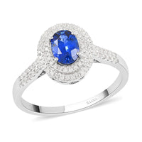 Appraised ILIANA 18K White Gold AAA Royal Ceylon Sapphire and G-H SI Diamond Double Halo Ring 3.75 Grams 2.80 ctw