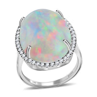 Certified & Appraised ILIANA 18K White Gold AAA Ethiopian Welo Opal, Diamond (G-H, SI) (0.54 cts) Halo Ring (Size 6.0) (4.60 g) 13.40 ctw