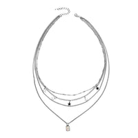 Lab Created Pink Opal Layered Link Chain Necklace 18.5-20.5 Inches with Star Charms in Rosetone