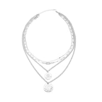 Metallic Plate with Engraved Message & Cameo Charm Layered Link Chain Necklace 18.5-20.5 Inches in Rosetone