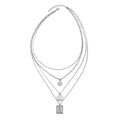 Multi Shape Coin Charm Layered Link Chain Necklace 18.5-20.5 Inches in Silvertone - Sticky add to cart bar