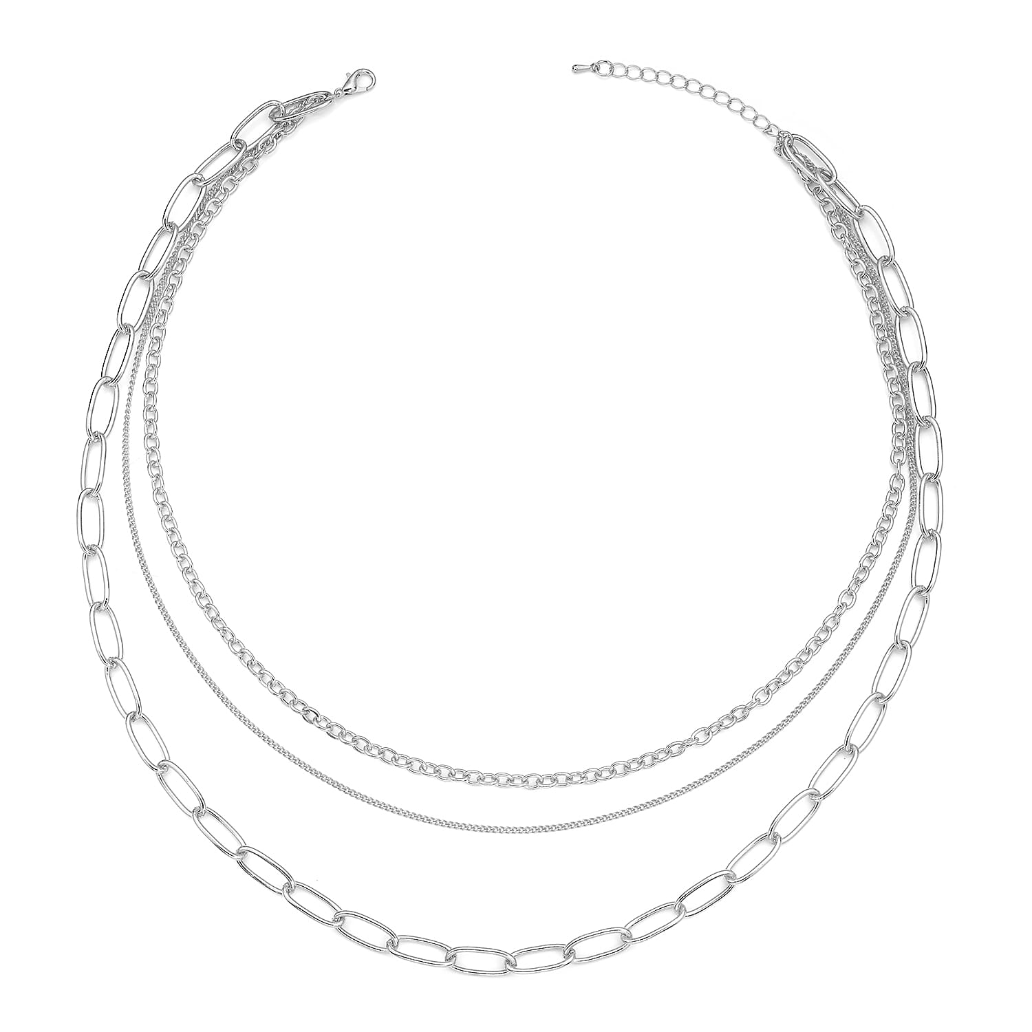 Layered Link Chain Necklace 18.5-20.5 Inches in Silvertone