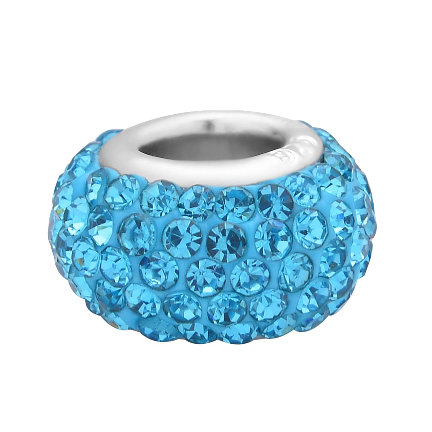 Blue Austrian Crystal Beaded Charm in Rhodium Over Sterling Silver