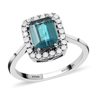 Certified RHAPSODY 950 Platinum AAAA Monte Belo Indicolite and E-F VS Diamond Halo Ring 4.75 Grams 1.80 ctw