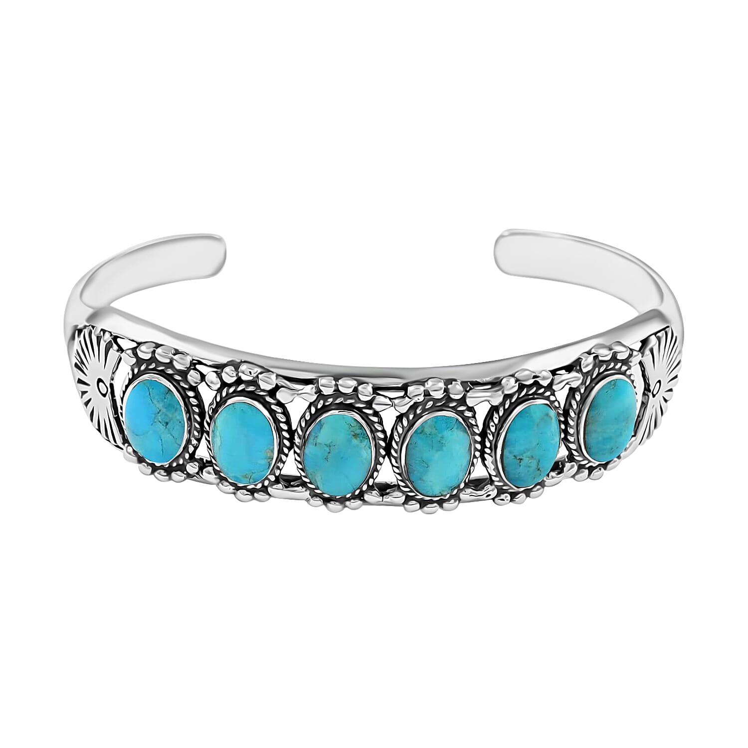 SANTA FE Style Kingman Turquoise Cuff Bracelet in Sterling Silver (6.50 In) 26 Grams 8.00 ctw