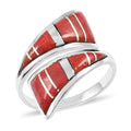 SANTA FE Style Coral Bypass Inlay Ring in Sterling Silver - Sticky add to cart bar