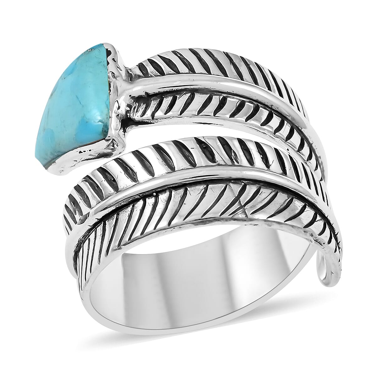 Santa Fe Style Kingman Turquoise Ring in Sterling Silver 0.50 ctw