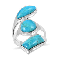 SANTA FE Style Kingman Turquoise Layered Look Ring in Sterling Silver 7.50 Grams 0.70 ctw