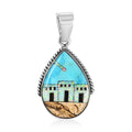 SANTA FE Style Kingman Turquoise and Multi Gemstone Pueblo Homes Pendant in Sterling Silver 4.65 ctw - Sticky add to cart bar