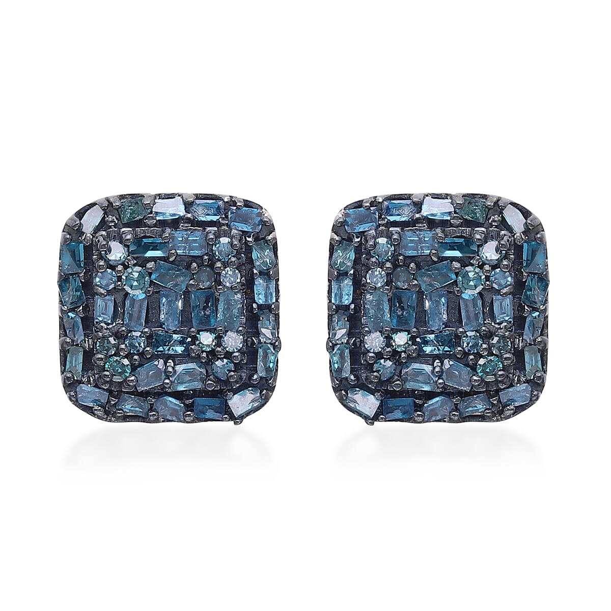 Multi Gemstone Stud Earrings in Rhodium and Platinum Over Sterling Silver 0.50 ctw