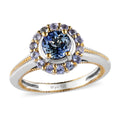 Peacock Tanzanite, Tanzanite and Natural White Zircon Floral Ring in Vermeil Yellow Gold and Platinum Over Sterling Silver 1.60 ctw - Sticky add to cart bar