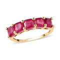 Asscher Cut Niassa Ruby 5 Stone Ring in Vermeil YG Over Sterling Silver (Size 5.0) 2.75 ctw - Sticky add to cart bar