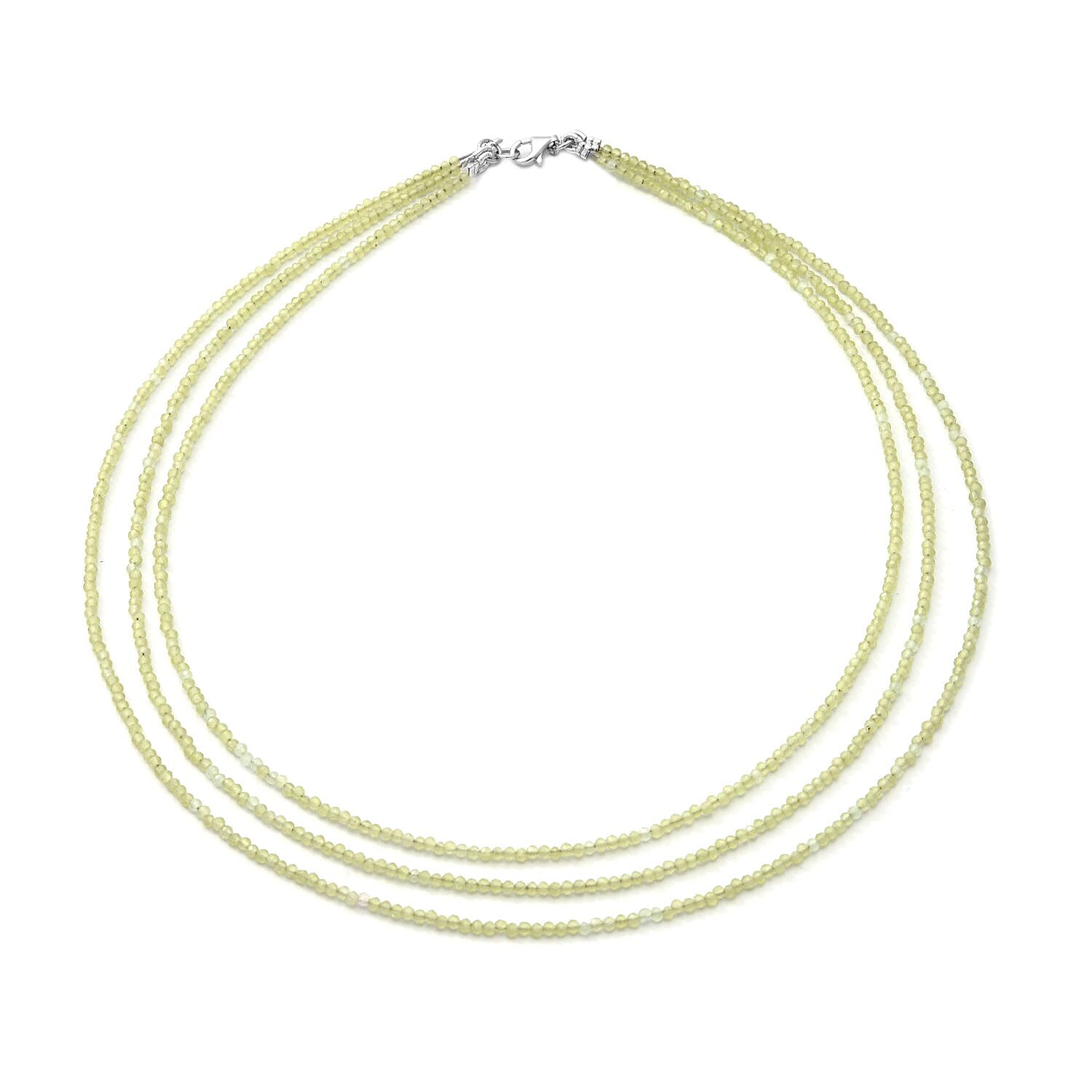 Amethyst Three Row Beaded Necklace 18 Inches with Lobster Lock in Sterling Silver 50.00 ctw