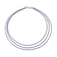 Amethyst Three Row Beaded Necklace 18 Inches with Lobster Lock in Sterling Silver 50.00 ctw