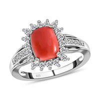 Peach Opal and White Zircon 1.60 ctw Ring in Platinum Over Sterling Silver (Size 10.0)