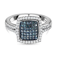 Blue Diamond and White Diamond 0.71 ctw Ring in Platinum Over Sterling Silver (Size 11.5)
