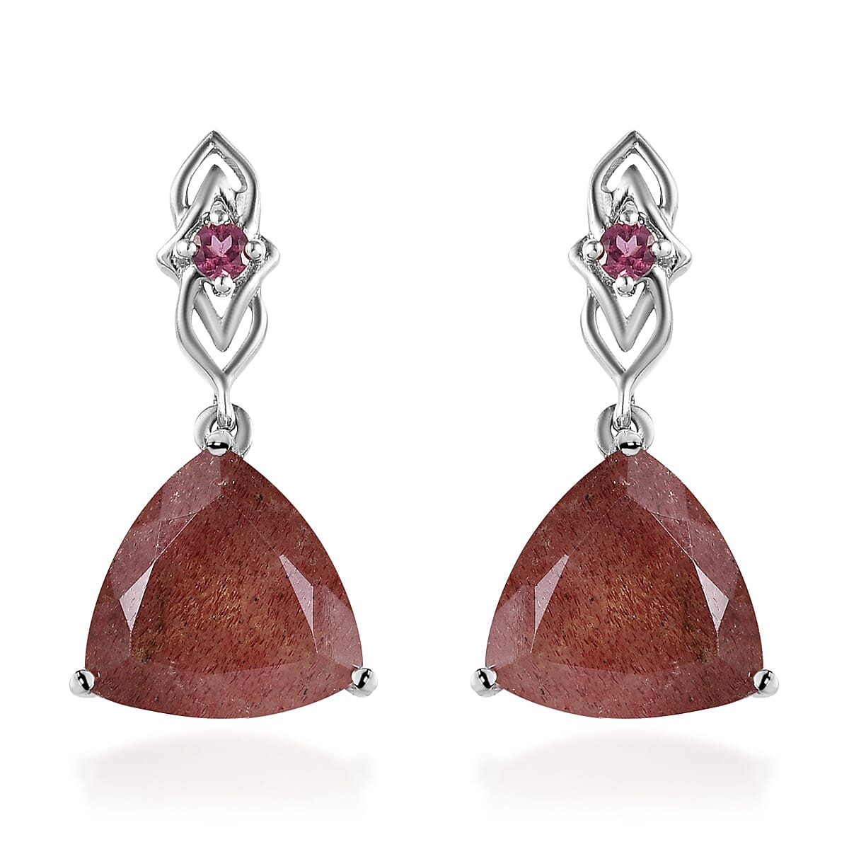 Tanzanian Natronite and Orissa Rhodolite Garnet Dangle Earrings in Platinum Over Sterling Silver 10.35 ctw