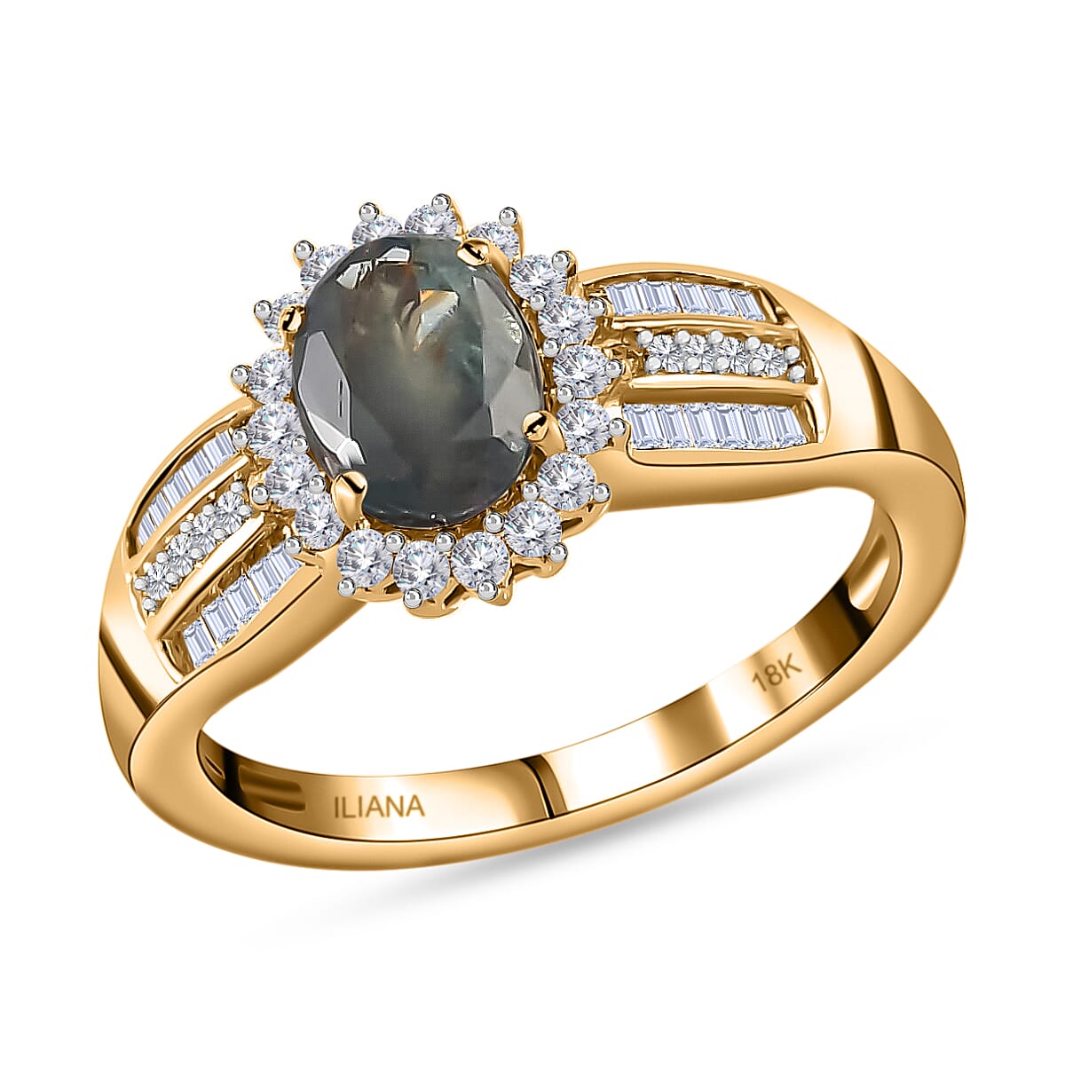 ILIANA 18K Yellow Gold AAA Narsipatnam Alexandrite and G-H SI Diamond Ring (Size 6.0) 4.35 Grams 1.50 ctw