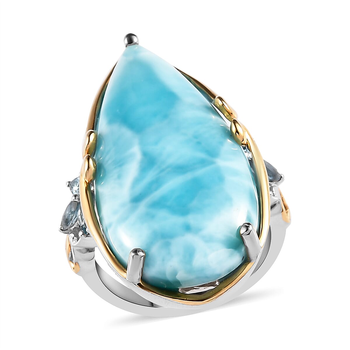 Larimar and Multi Gemstone Ring in Vermeil Yellow Gold and Platinum Over Sterling Silver (Size 10.0) 7.15 Grams 23.75 ctw