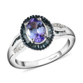 Peacock Tanzanite, Blue and White Diamond Halo Ring in Platinum Over Sterling Silver (Size 10.0) 1.40 ctw - Sticky add to cart bar