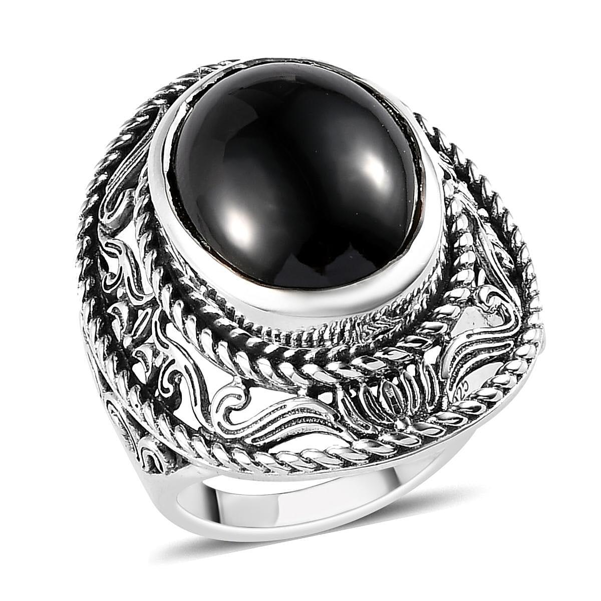 Natural Thai Black Spinel Solitaire Ring in Sterling Silver 8.25 Grams 13.30 ctw