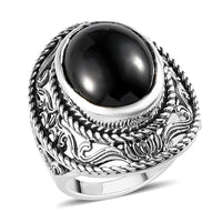 Natural Thai Black Spinel Solitaire Ring in Sterling Silver 8.25 Grams 13.30 ctw