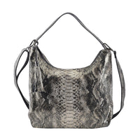 Snake Print Genuine Leather Hobo Bag with Detachable Handle Drop