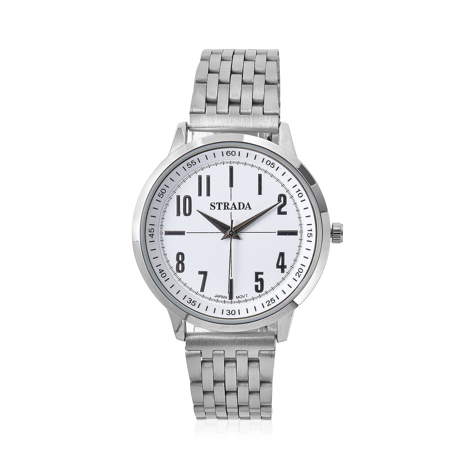 Strada Japanese Movement White Dial Watch in Stainless Steel (40mm) (7.50-8.25Inches)