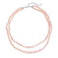 Galilea Rose Quartz, Pink and Champagne Glass Beaded Two Row Necklace (18-20 Inches) in Stainless Steel 50.00 ctw - Sticky add to cart bar