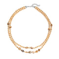 Galilea Rose Quartz, Pink and Champagne Glass Beaded Two Row Necklace (18-20 Inches) in Stainless Steel 50.00 ctw - Sticky add to cart bar