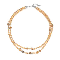 Galilea Rose Quartz, Pink and Champagne Glass Beaded Two Row Necklace (18-20 Inches) in Stainless Steel 50.00 ctw