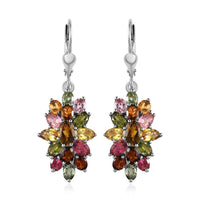 Multi-Tourmaline Lever Back Earrings in Platinum Over Sterling Silver 6.40 ctw