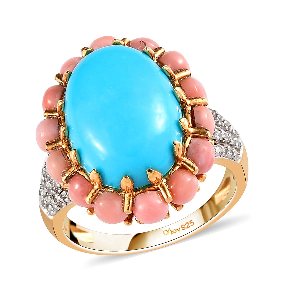 AMERICAN Natural Sleeping Beauty Turquoise and Multi Gemstone Floral Ring in Vermeil Yellow Gold Over Sterling Silver 6.00 ctw