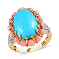 AMERICAN Natural Sleeping Beauty Turquoise and Multi Gemstone Floral Ring in Vermeil Yellow Gold Over Sterling Silver 6.00 ctw - Sticky add to cart bar