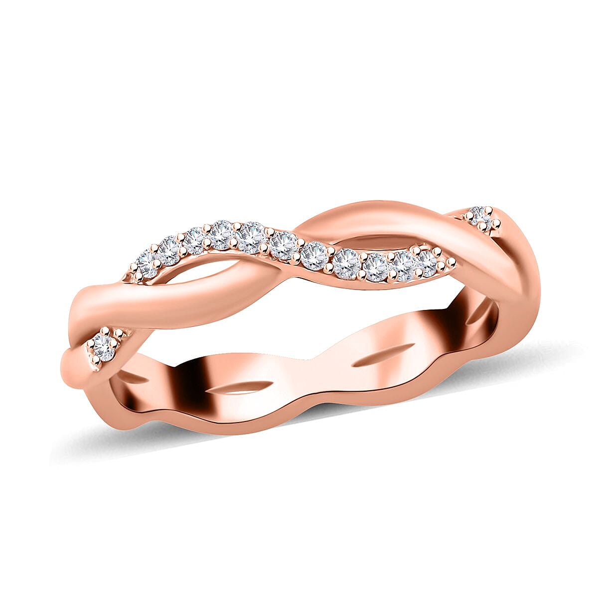 Natural Pink Diamond G-H I3 Band Ring in Vermeil Rose Gold Over Sterling Silver (Size 5.0) 0.10 ctw