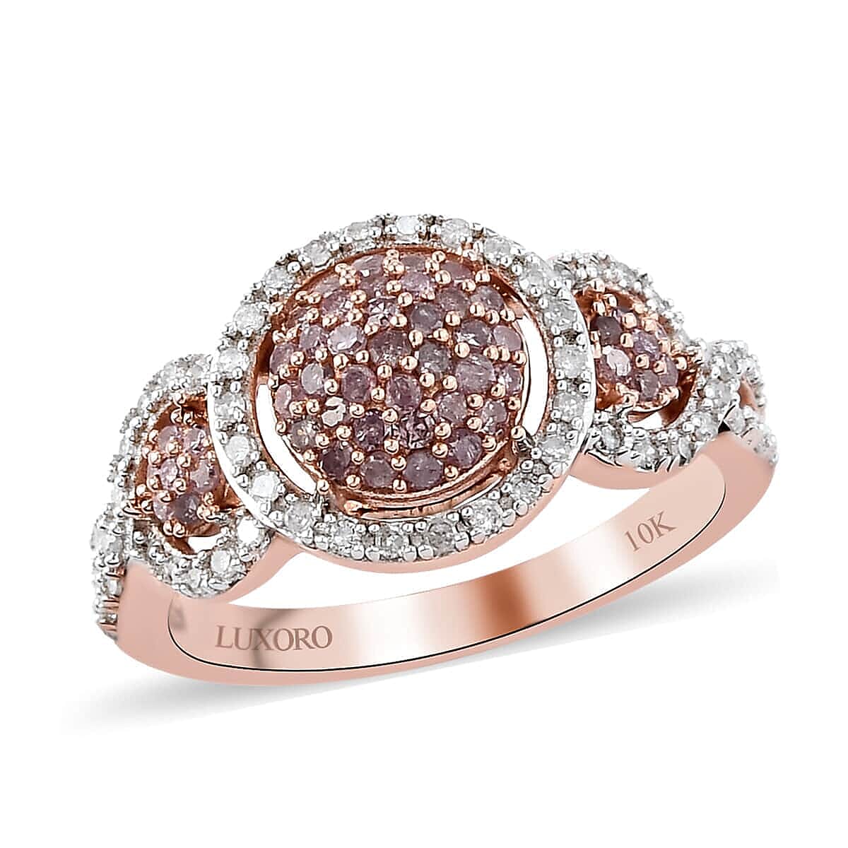 LUXORO 10K Rose Gold Natural Pink and I2 I3 White Diamond Ring 3.80 Grams 0.50 ctw
