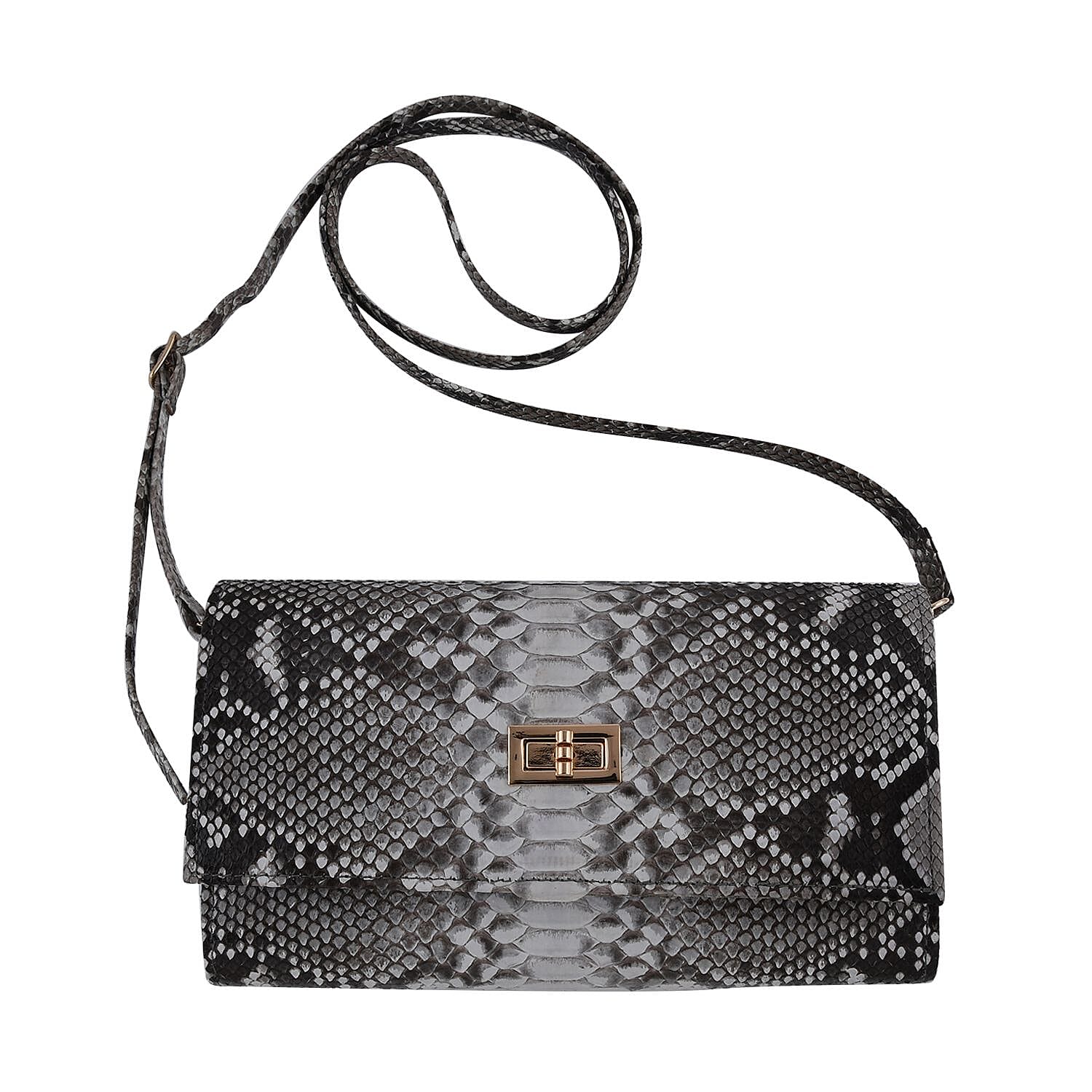 Doorbuster TLV Grand Pelle Handmade 100% Genuine Python Leather Natural Color Crossbody Wallet (7.90"x4.30"x1.60") with Adjustable Shoulder Strap