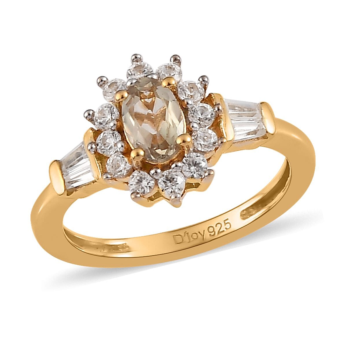 AAA Turkizite, Natural White Zircon Ring in Vermeil YG Over Sterling Silver (Size 10.0) 1.00 ctw