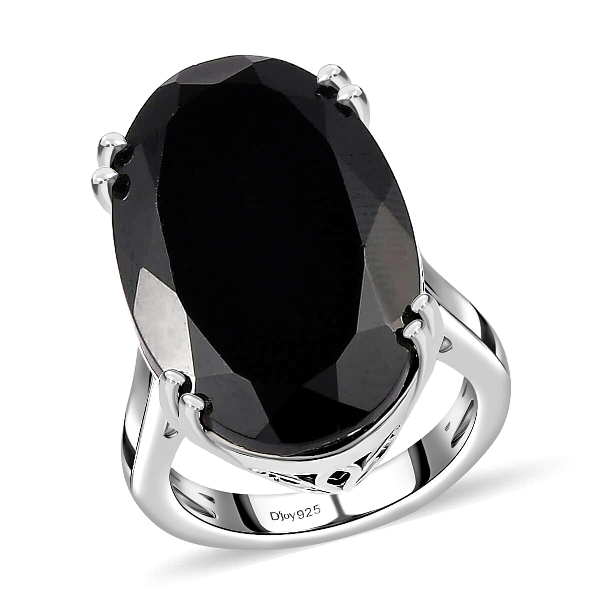Natural Thai Black Spinel Solitaire Ring in Platinum Over Sterling Silver (Size 10.0) 30.00 ctw