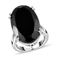 Natural Thai Black Spinel Solitaire Ring in Platinum Over Sterling Silver (Size 10.0) 30.00 ctw