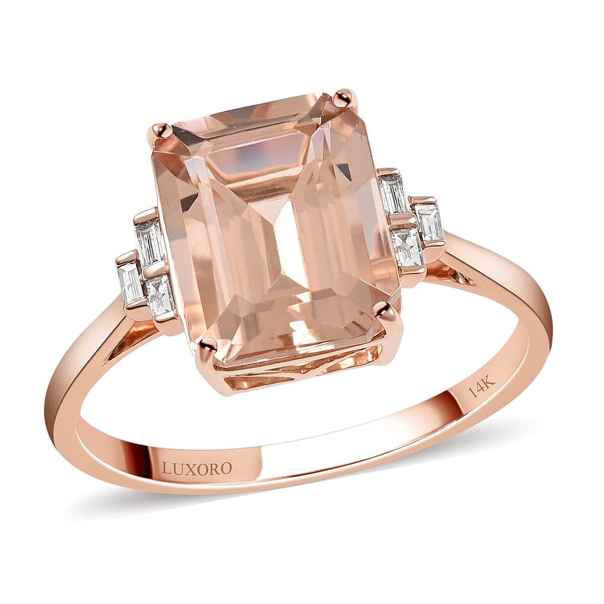 Certified & Appraised LUXORO 14K Rose Gold AAA Marropino Morganite and G-H I1 Diamond Ring 2.45 Grams 4.00 ctw