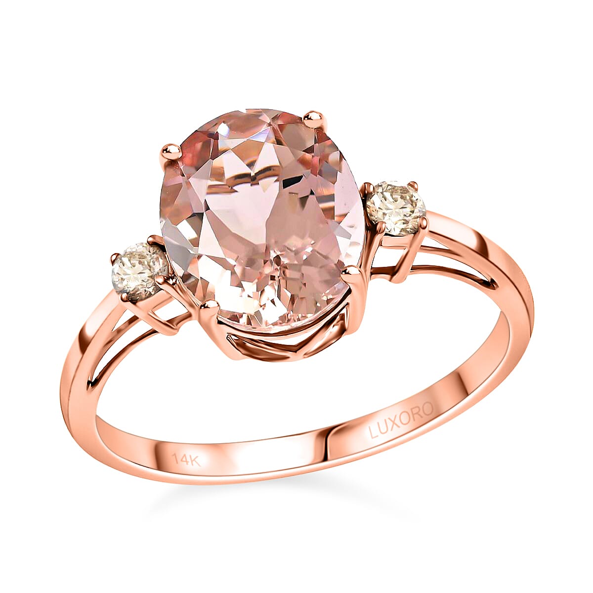 Certified & Appraised LUXORO 14K Rose Gold AAA Marropino Morganite, Diamond (G-H, I1) (0.17 cts) Ring (2.25 g) 3.55 ctw