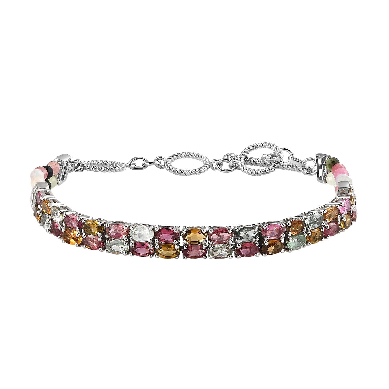 Multi-Tourmaline Fancy Bracelet in Platinum Over Sterling Silver (6.50 In) 15.50 ctw