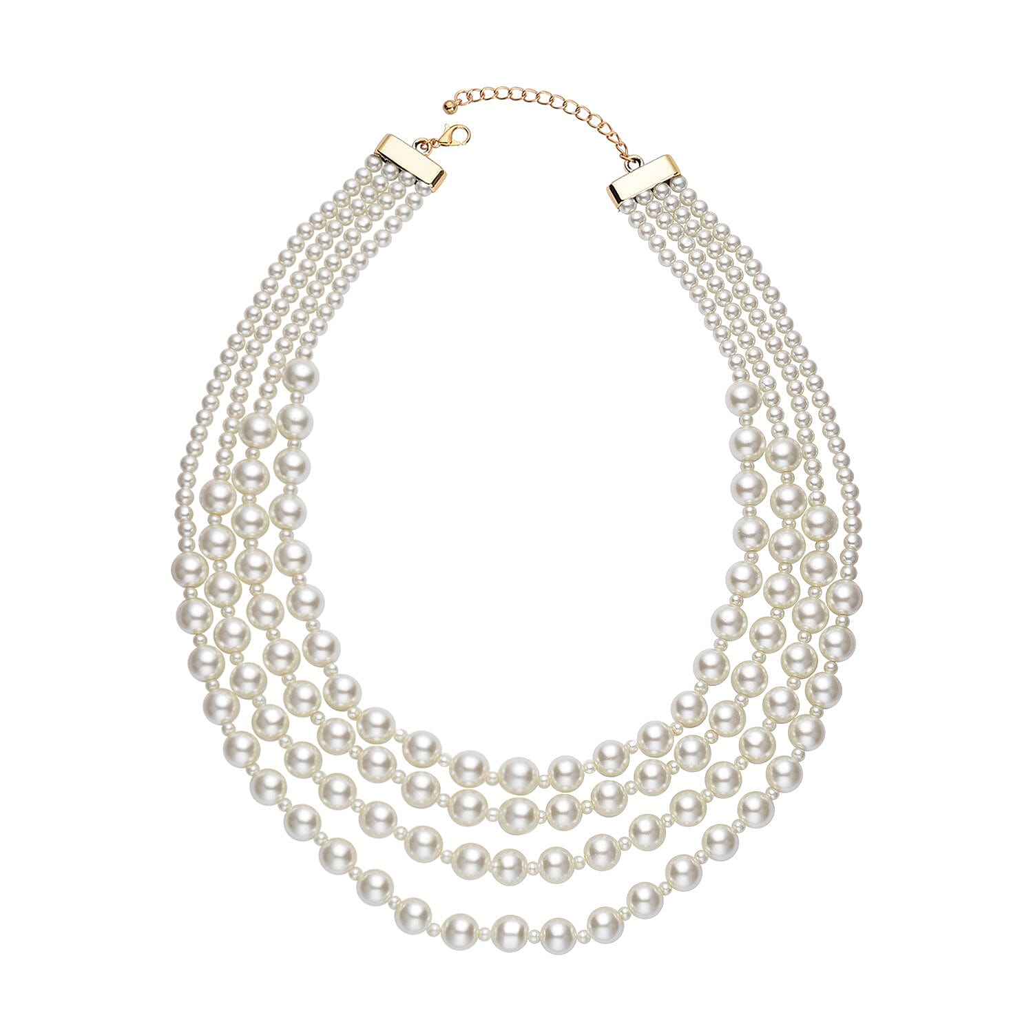 Simulated White Pearl 4-12mm Necklace 21-23 Inches in Goldtone