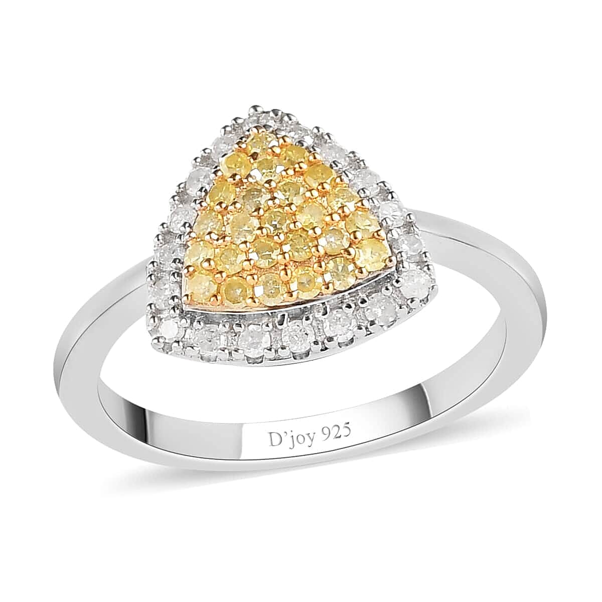 Natural Yellow and White Diamond I3 Cluster Ring in Rhodium and Platinum Over Sterling Silver (Size 10.0) 0.50 ctw