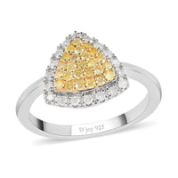 Natural Yellow and White Diamond I3 Cluster Ring in Rhodium and Platinum Over Sterling Silver (Size 10.0) 0.50 ctw